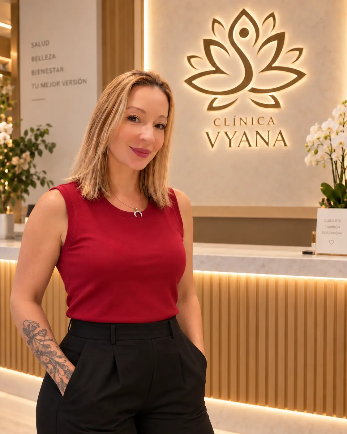 Sara Fernández en la recepción de Clínica Vyana
